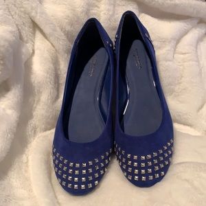 Blue suede flats with studs